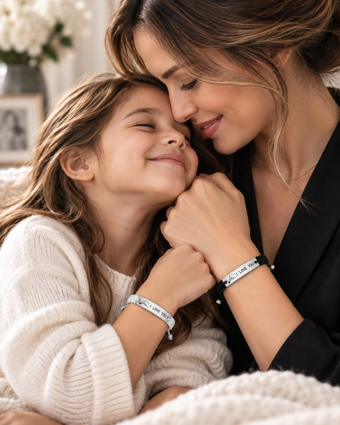 Moeder en dochter dragen samen de matching armbanden